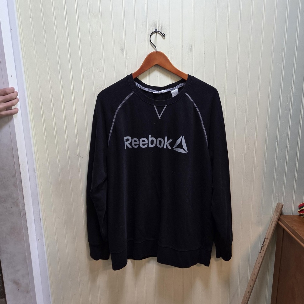 Reebok Sweatshirt Mens 2XL‎ Black Fleece Crewneck Logo Pullover Athletic Top